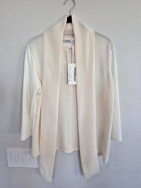 Max Mara Cream Silk Scarf-Tie Blouse Size L NWT